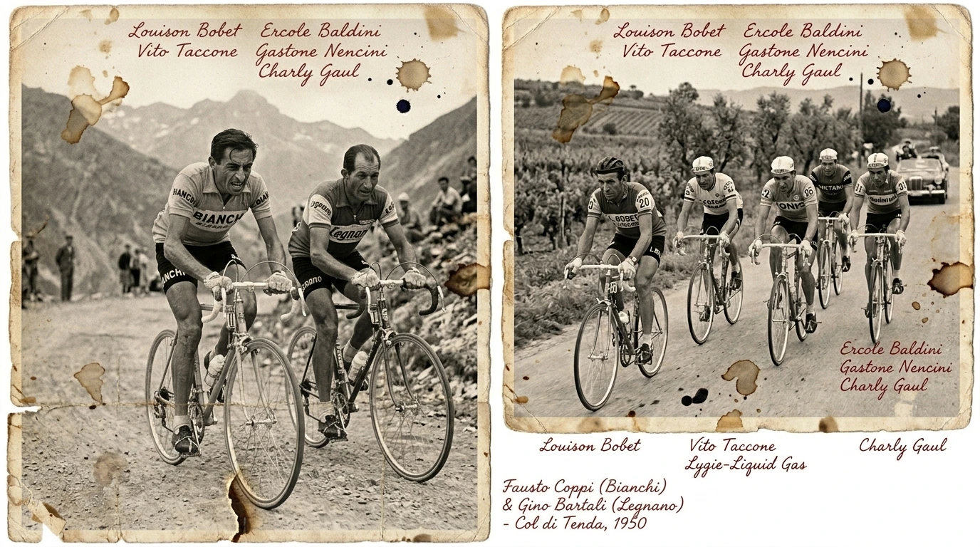 Fausto Coppi and Gino Bartali at the Giro d'Italia, 1950s