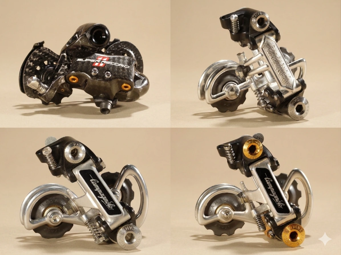 Campagnolo Super Record rear derailleur evolution across different eras