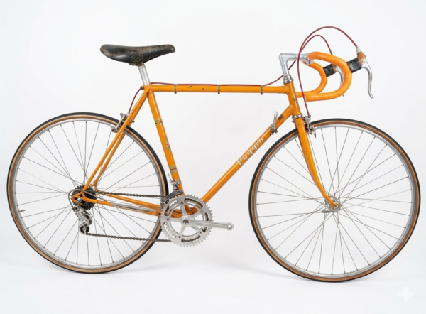 Faggin Corsa Campagnolo Nuovo Record - Visual Catalogue Vintage orange Faggin Corsa bicycle from the late 1960s with verified Campagnolo Nuovo Record parts, Cinelli cockpit, and Universal brakes for sale on ciclileggenda.com.