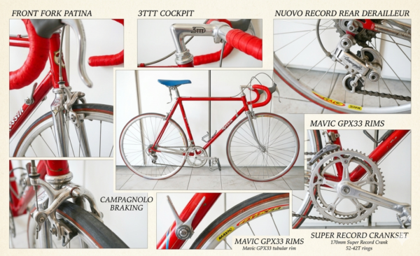 1970s Rossin vintage Italian road bicycle in original red paint with Campagnolo Nuovo Record groupset