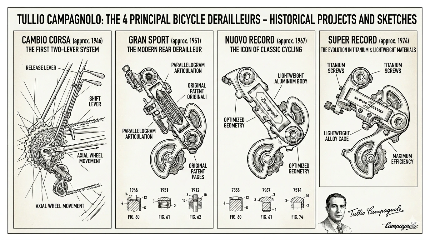 Tullio Campagnolo's original derailleur sketches and designs